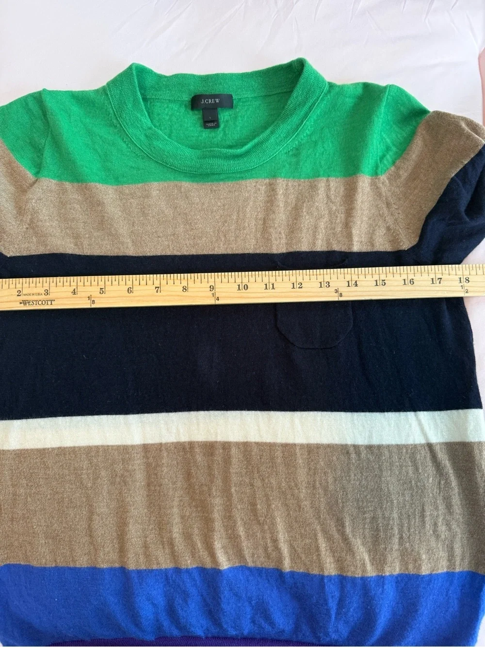 J. Crew Striped Merino Wool Crewneck Sweater, Size L